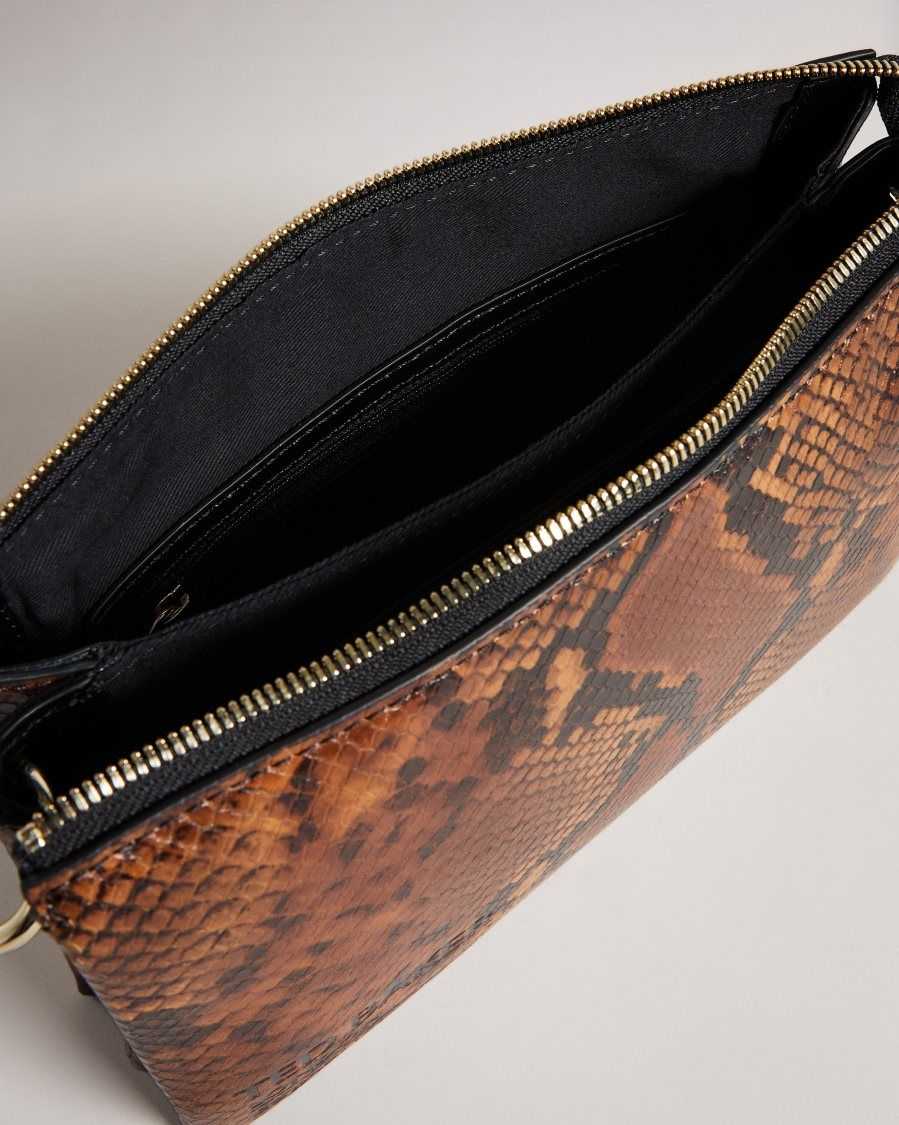 Ted Baker Darceys Branded Webbing Snake Detail Cross Body Brown | 48190-YGUO