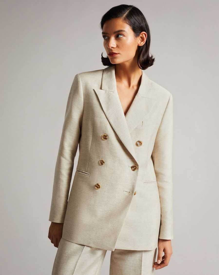 Ted Baker Darlon Relaxed Oversized Peak Lapel Blazer Ivory | 86235-DYAW