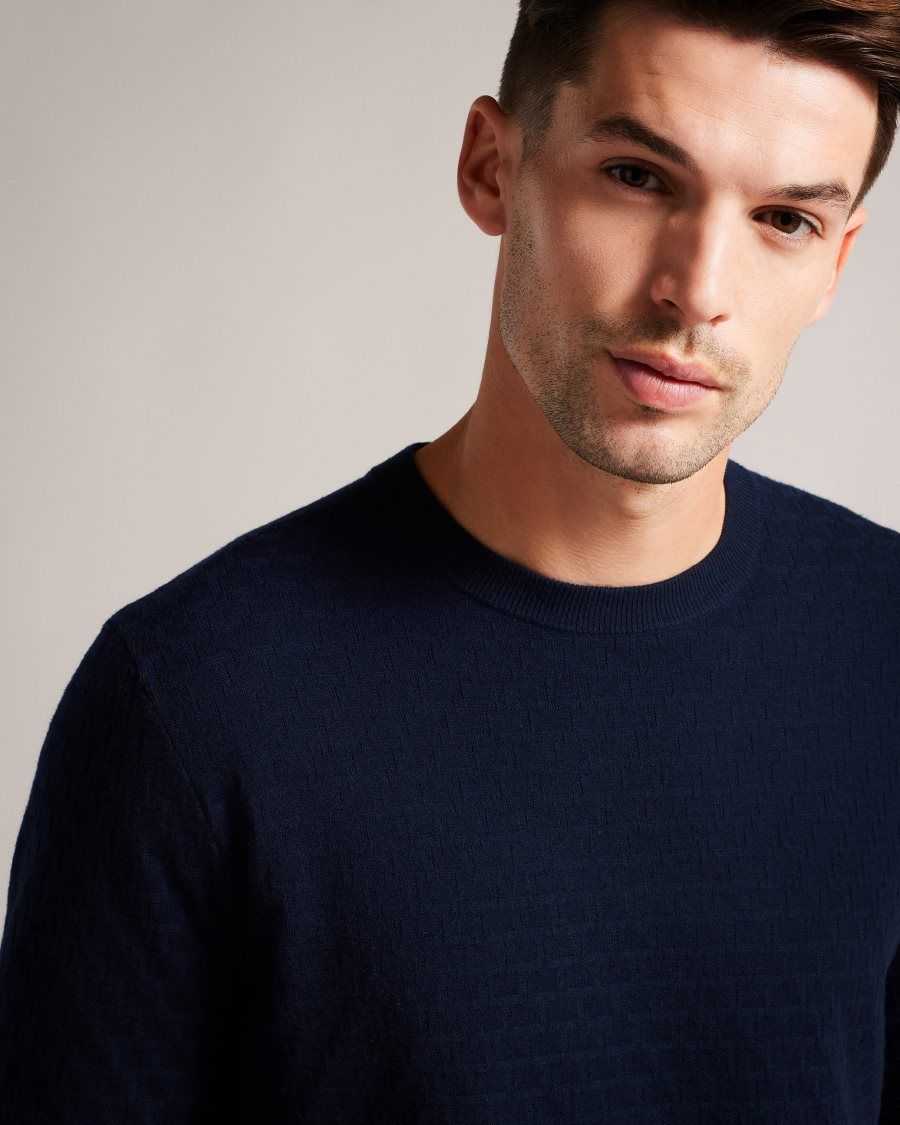 Ted Baker Dartell Long Sleeve T Stitched Crew Neck Jumper Navy | 61570-QHPW