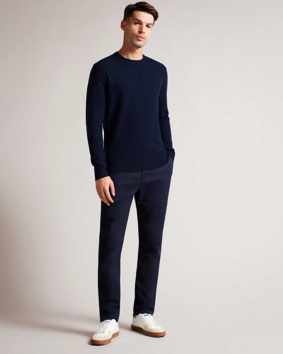 Ted Baker Dartell Long Sleeve T Stitched Crew Neck Jumper Navy | 61570-QHPW