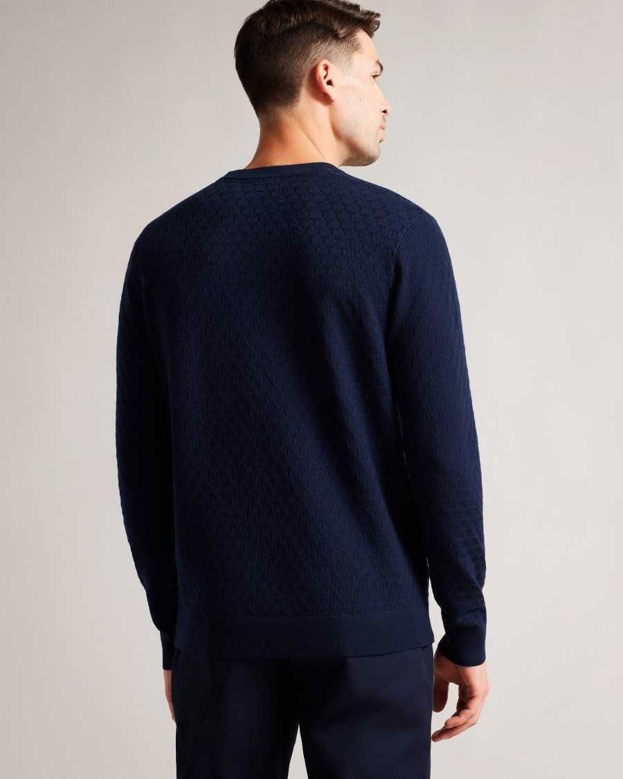 Ted Baker Dartell Long Sleeve T Stitched Crew Neck Jumper Navy | 61570-QHPW