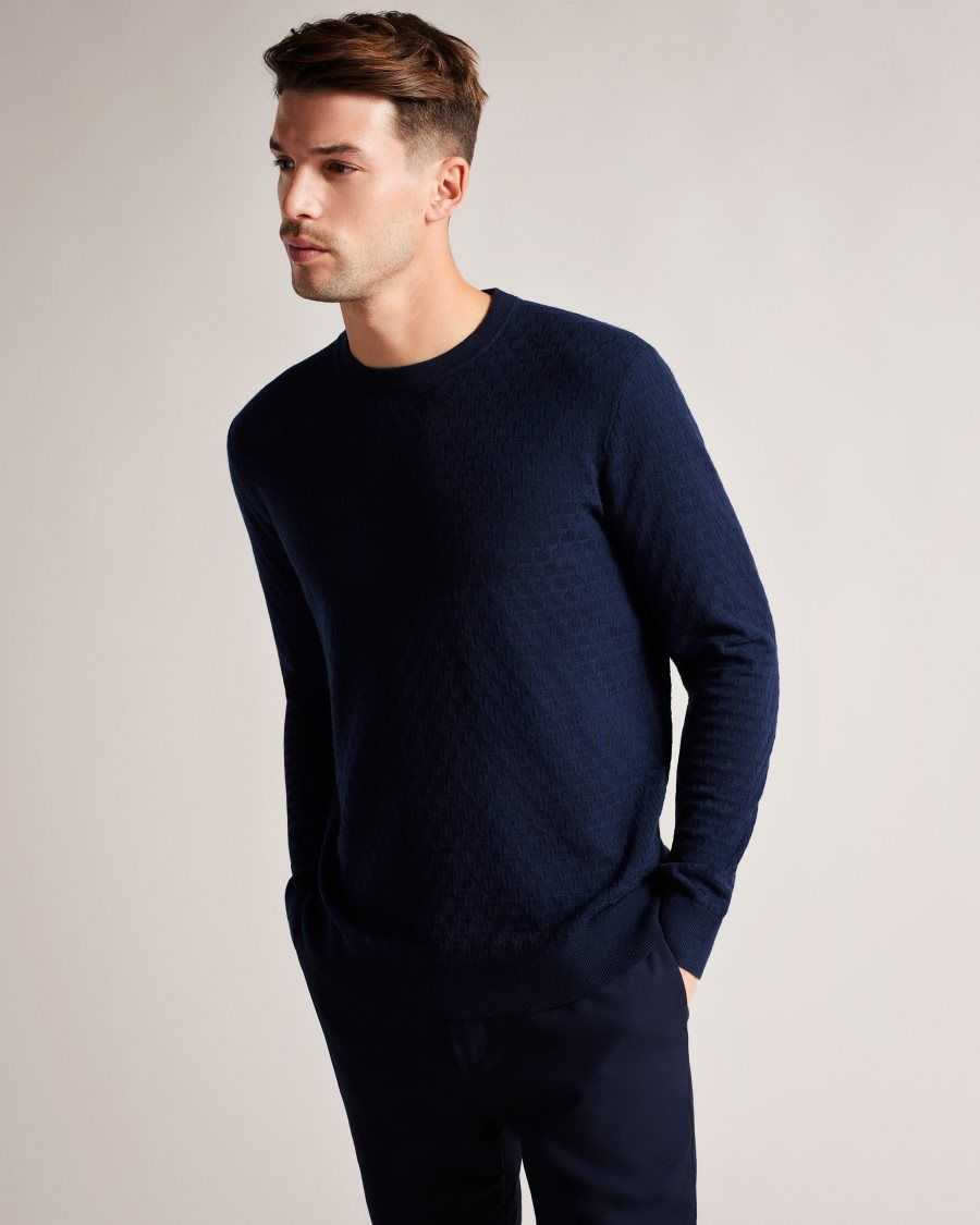 Ted Baker Dartell Long Sleeve T Stitched Crew Neck Jumper Navy | 61570-QHPW