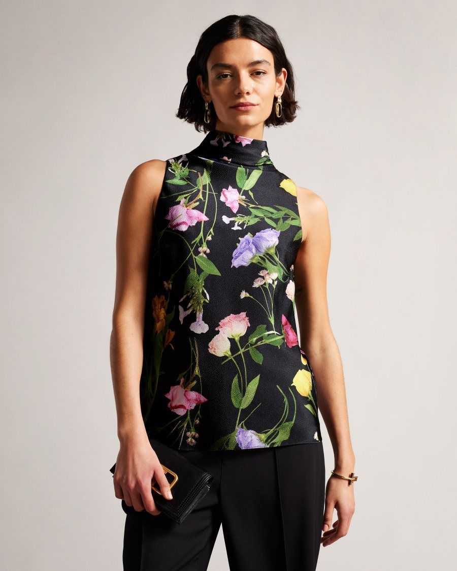 Ted Baker Demitri Floral Cowl Neck Top Black | 06134-OVIT