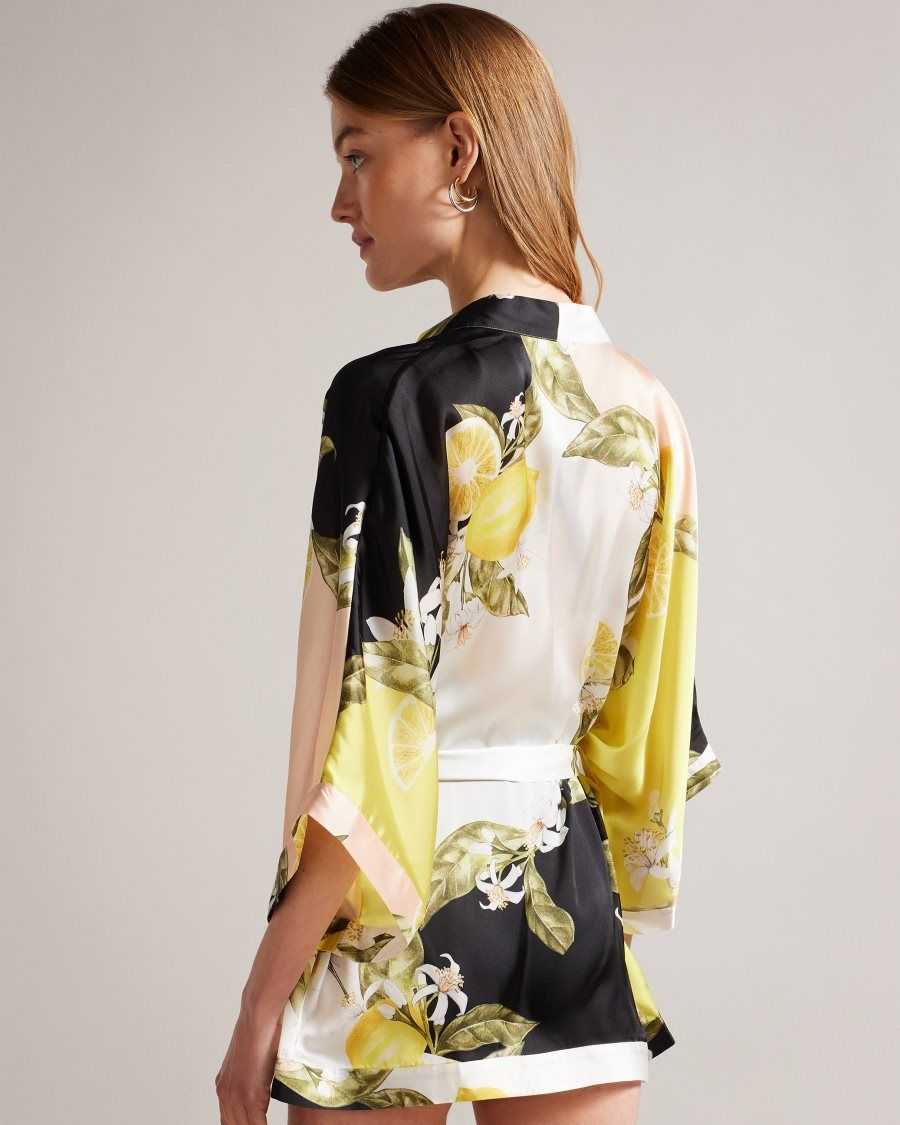 Ted Baker Denissy Lemon Print Kimono Black | 21958-VJDC