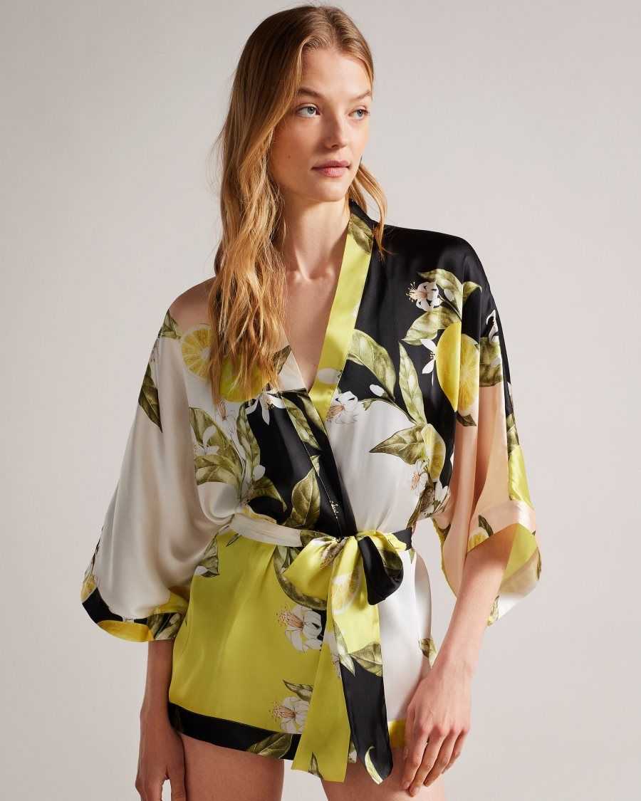 Ted Baker Denissy Lemon Print Kimono Black | 21958-VJDC