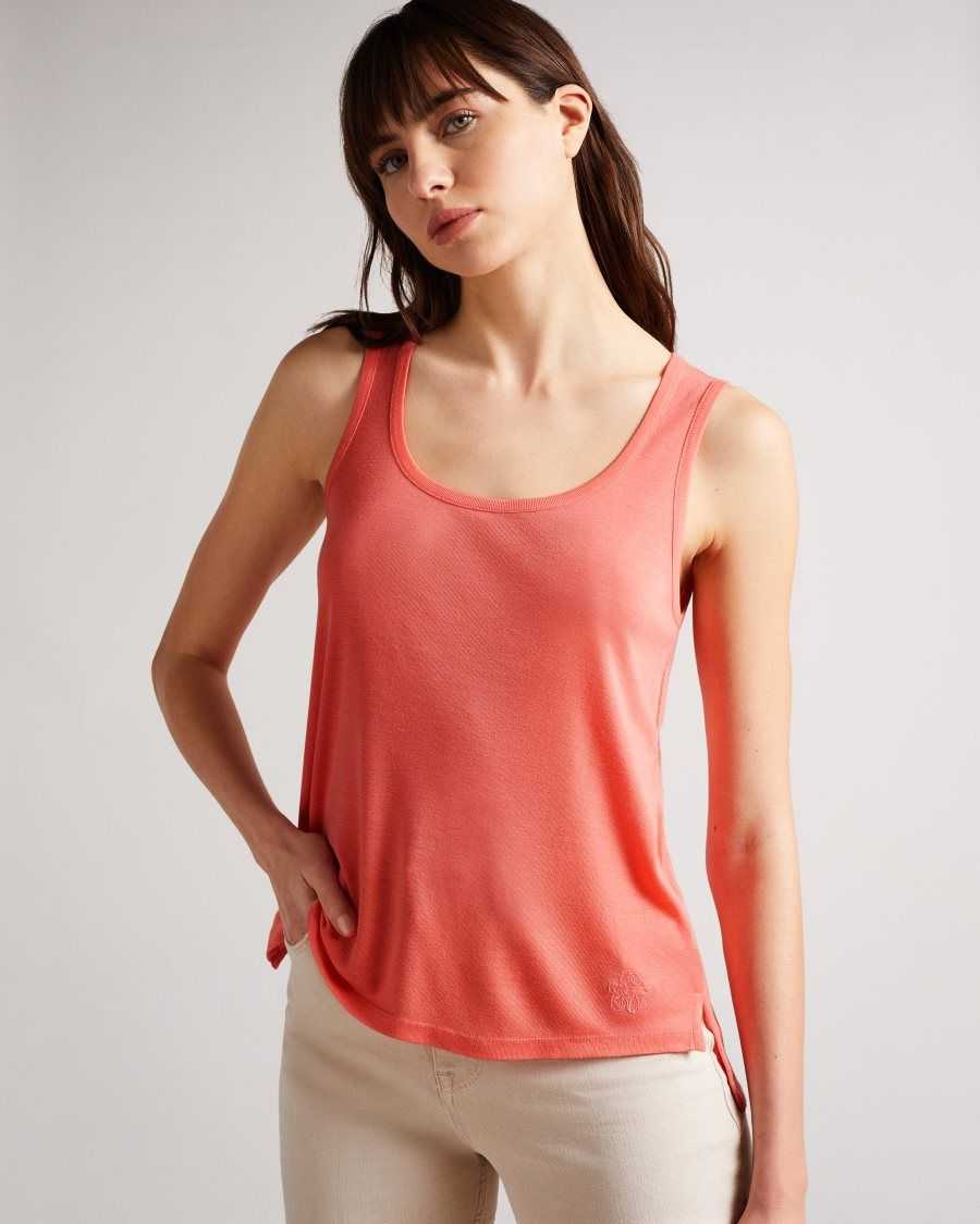 Ted Baker Derien Easy Fit Jersey Tank Coral | 34107-QFRO