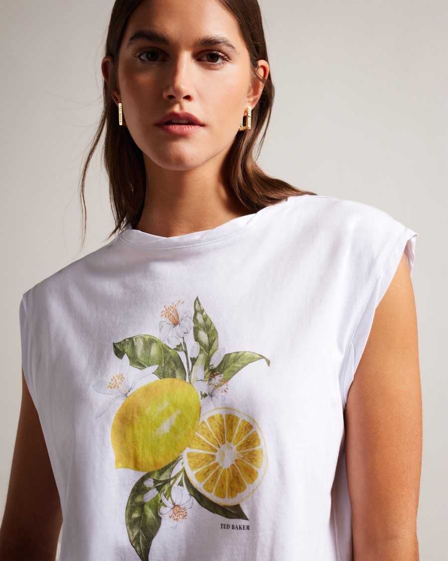 Ted Baker Dieanaa Sleeveless Lemon Graphic Top White | 01975-XMQB