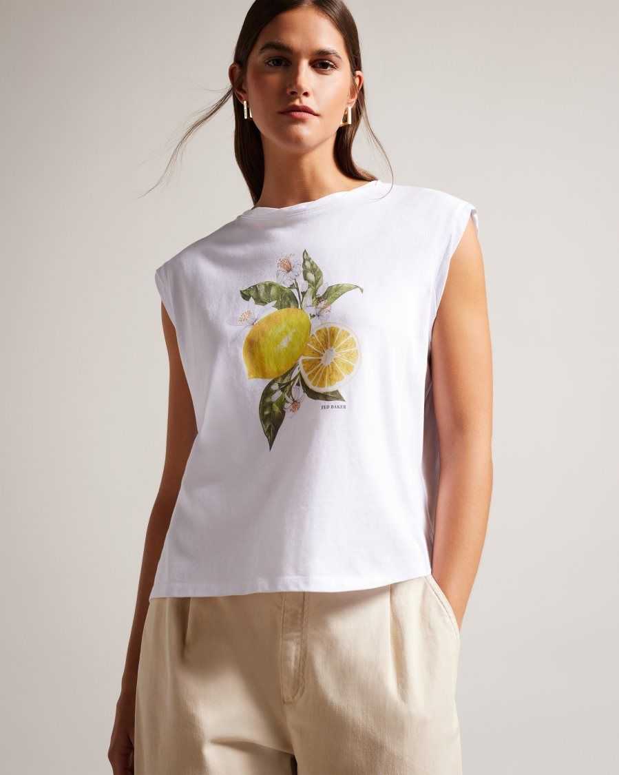 Ted Baker Dieanaa Sleeveless Lemon Graphic Top White | 01975-XMQB