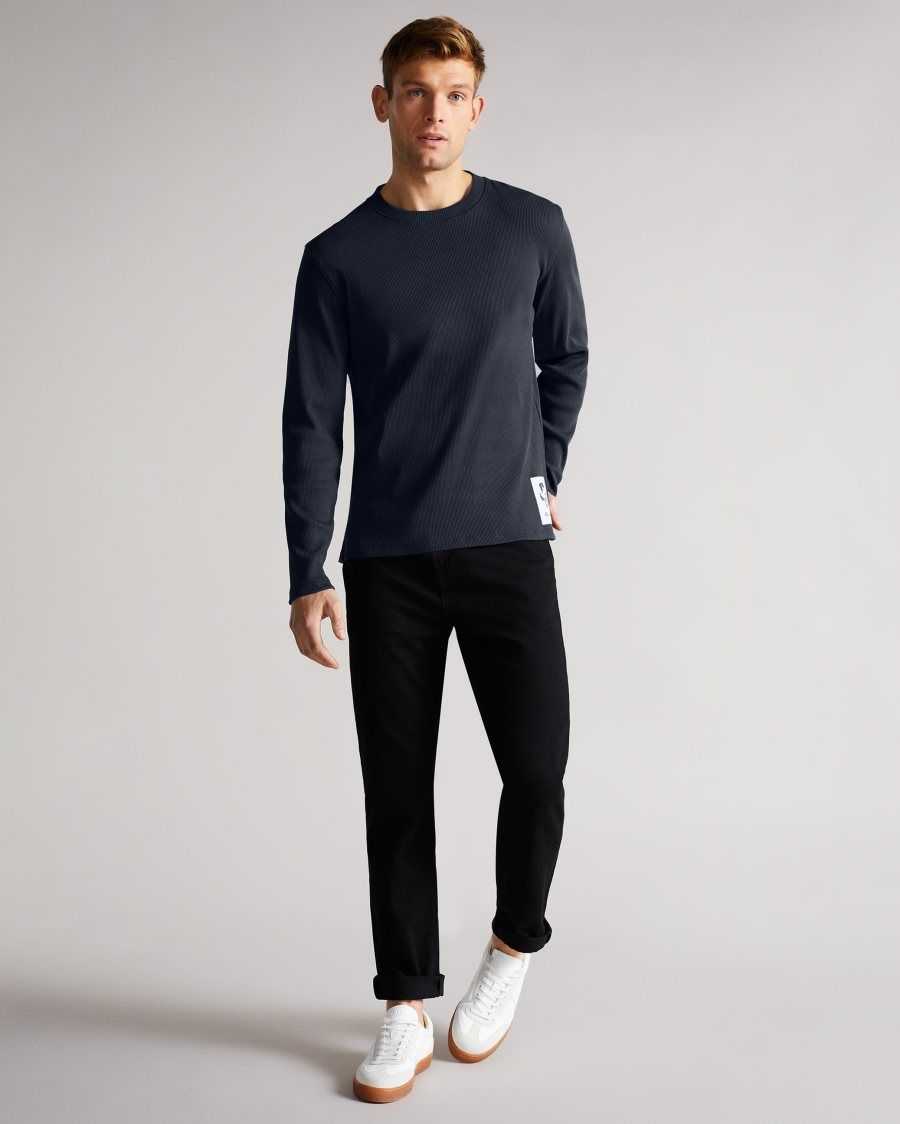 Ted Baker Ditton Long Sleeve Ribbed Top Navy | 23780-JGDK