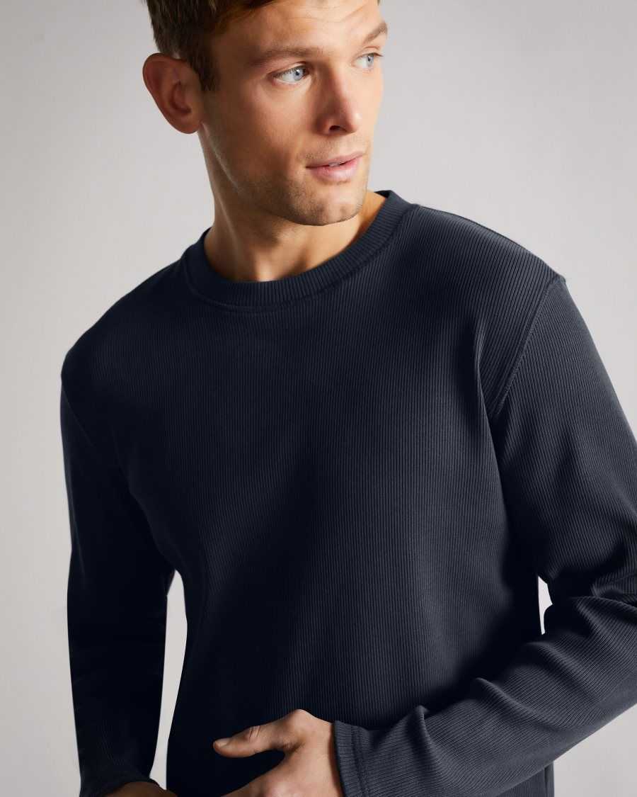 Ted Baker Ditton Long Sleeve Ribbed Top Navy | 23780-JGDK