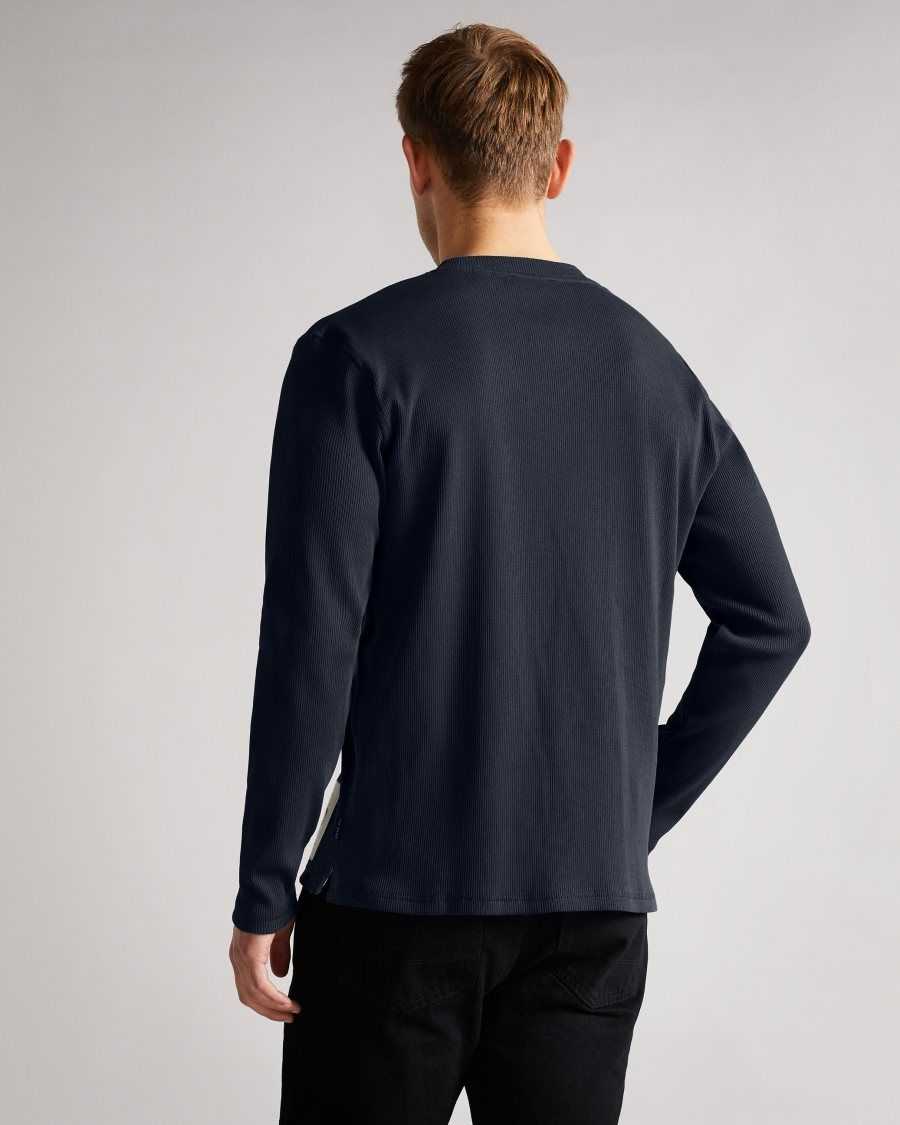 Ted Baker Ditton Long Sleeve Ribbed Top Navy | 23780-JGDK