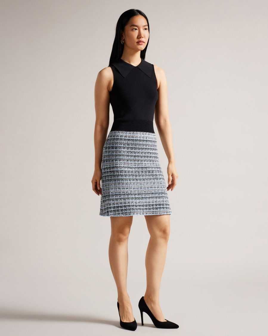 Ted Baker Diveena Knit Bodice Shift Dress Black | 08769-BOPR