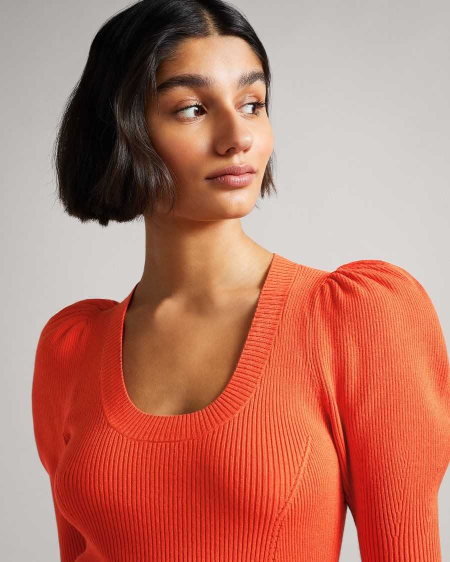 Ted Baker Dollra Scoop Neck Bodycon Dress Orange | 04912-BZYM