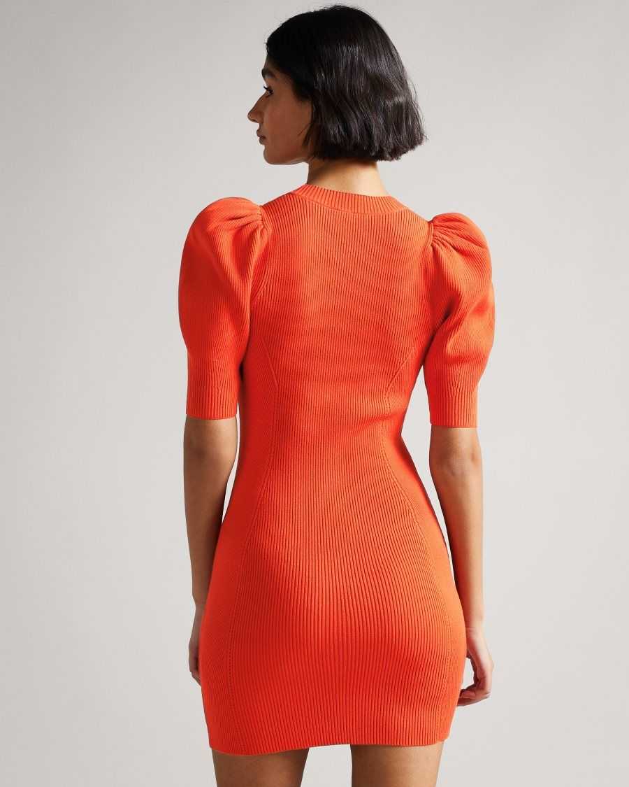 Ted Baker Dollra Scoop Neck Bodycon Dress Orange | 04912-BZYM