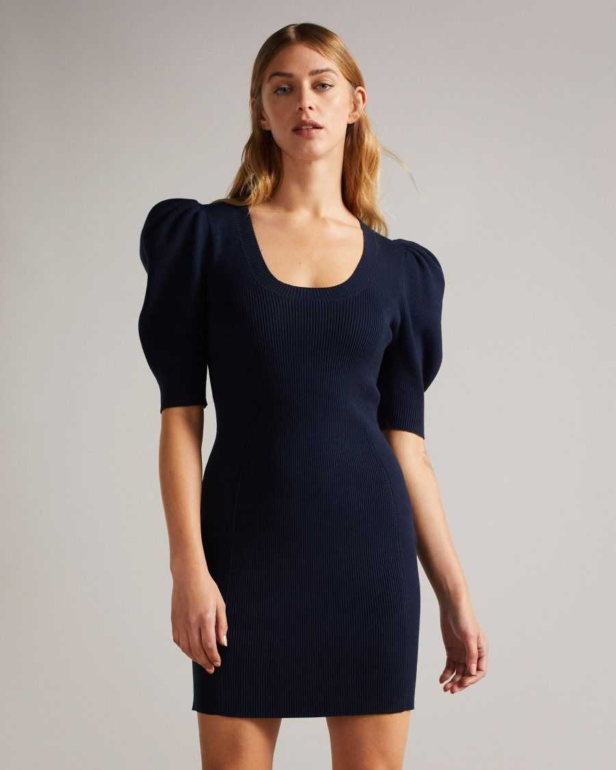 Ted Baker Dollra Scoop Neck Bodycon Dress Dark Blue | 81379-DXSZ