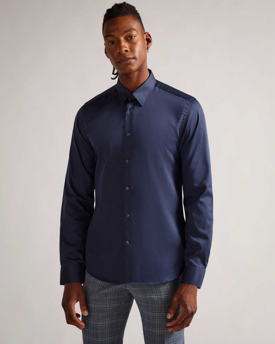 Ted Baker Duddoss Long Sleeve Slim Fit Shirt Navy | 28754-WANJ