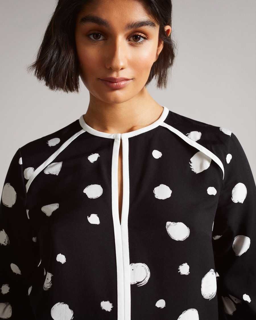 Ted Baker Dulani Spot Print Top With Contrast Binding Black | 31405-YWMK