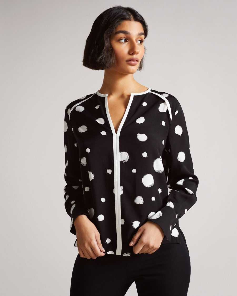 Ted Baker Dulani Spot Print Top With Contrast Binding Black | 31405-YWMK