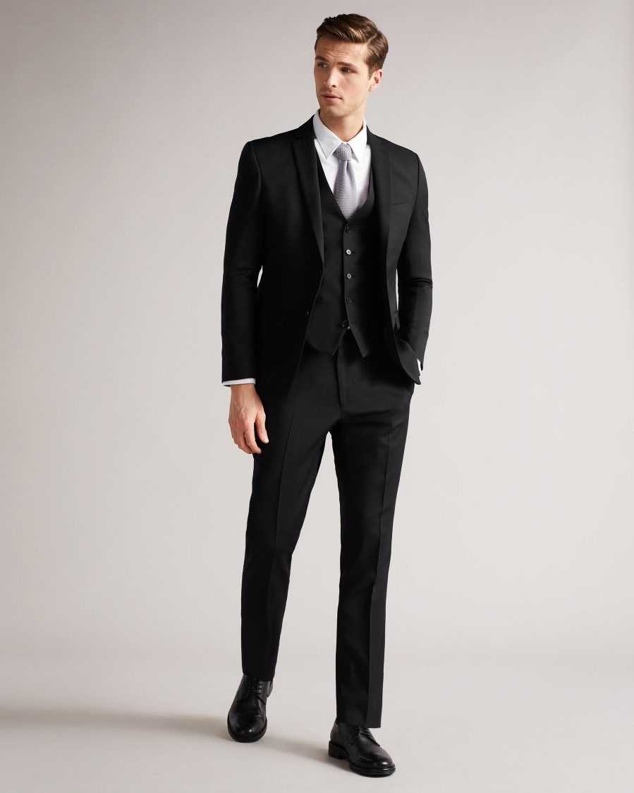 Ted Baker Dundews Slim Black Twill Suit Waistcoat Black | 92730-BFRD