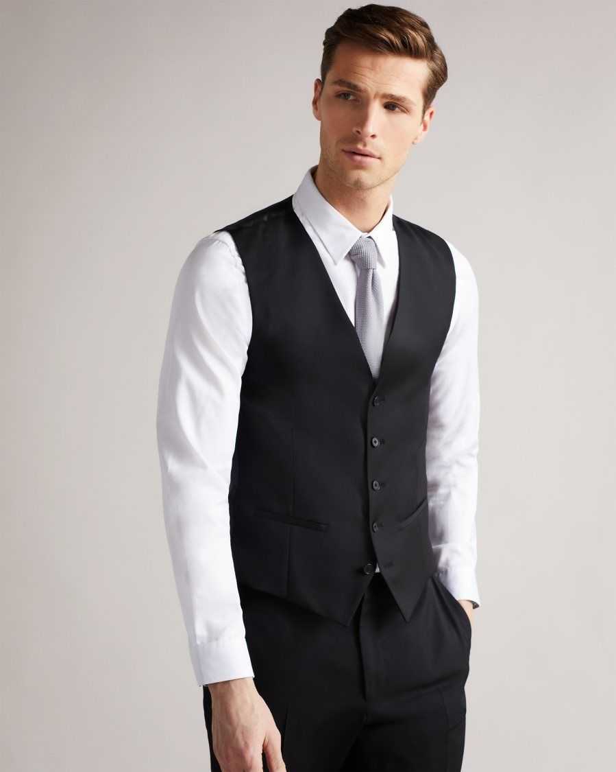 Ted Baker Dundews Slim Black Twill Suit Waistcoat Black | 92730-BFRD