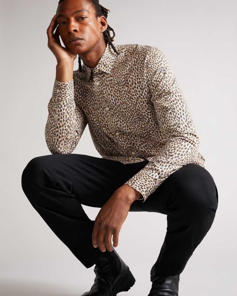 Ted Baker Dunston Long Sleeve Retro Dot Shirt Brown | 43095-VTUR