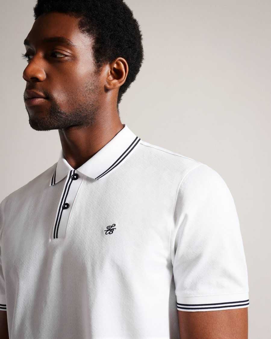 Ted Baker Dynam Monogram Diamond Knit Polo Shirt White | 79820-FRJX