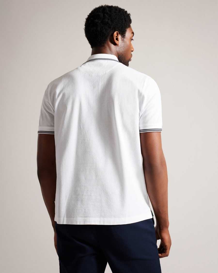 Ted Baker Dynam Monogram Diamond Knit Polo Shirt White | 79820-FRJX