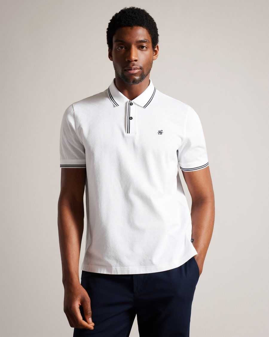 Ted Baker Dynam Monogram Diamond Knit Polo Shirt White | 79820-FRJX