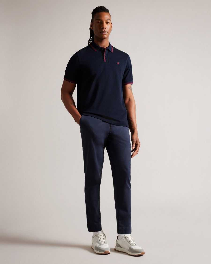 Ted Baker Dynam Monogram Diamond Knit Polo Shirt Navy | 82105-YPVW