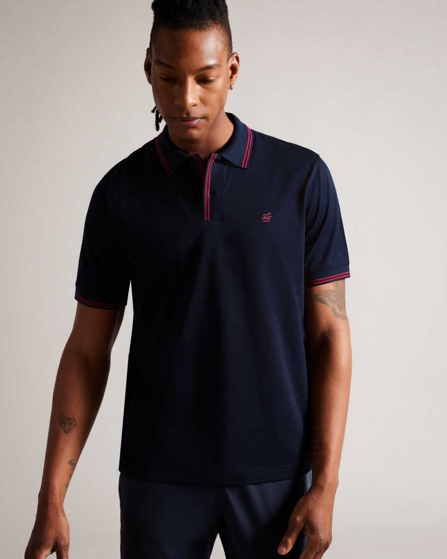 Ted Baker Dynam Monogram Diamond Knit Polo Shirt Navy | 82105-YPVW