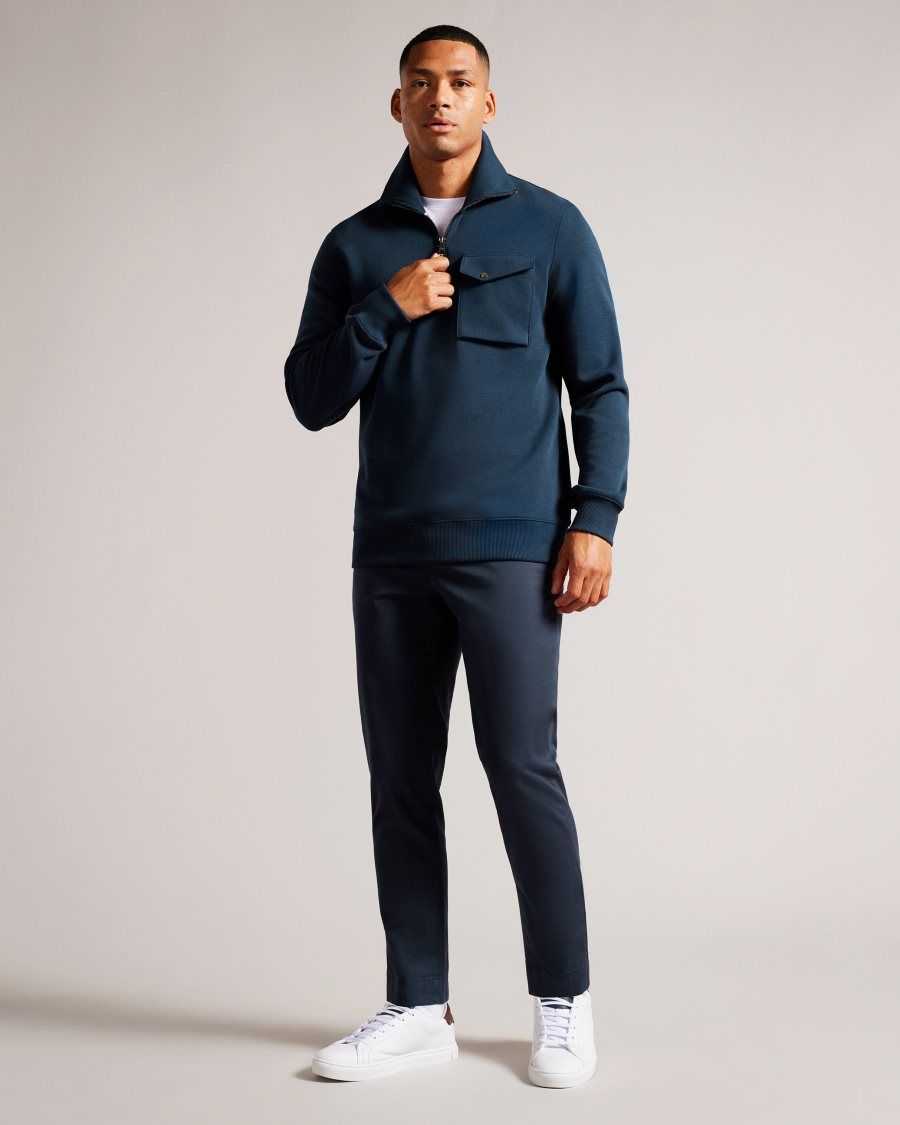 Ted Baker Ecos Half Zip Funnel Neck Jumper Navy | 75906-CUIG