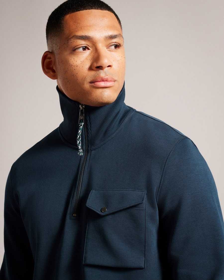 Ted Baker Ecos Half Zip Funnel Neck Jumper Navy | 75906-CUIG