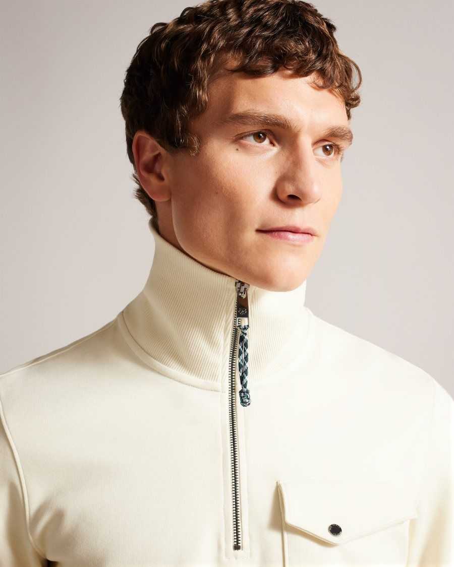 Ted Baker Ecos Half Zip Funnel Neck Jumper Natural | 73591-TNLQ