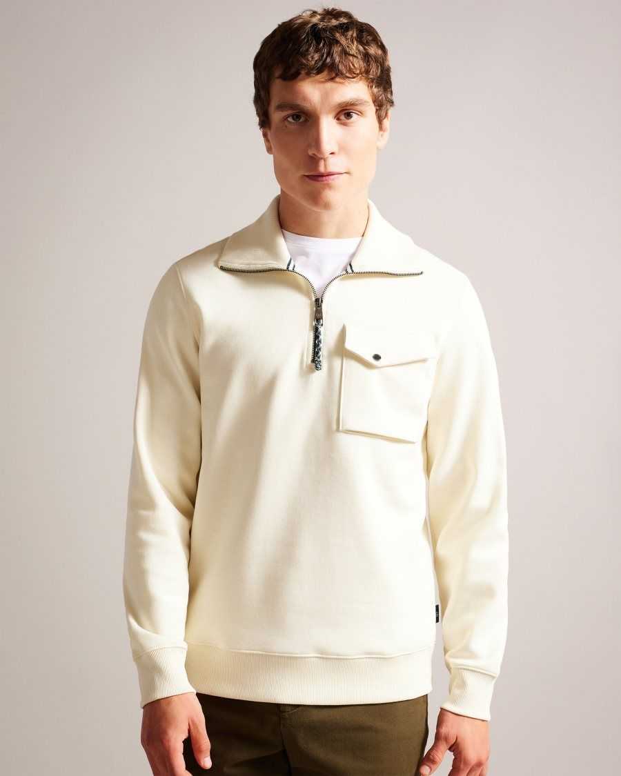 Ted Baker Ecos Half Zip Funnel Neck Jumper Natural | 73591-TNLQ