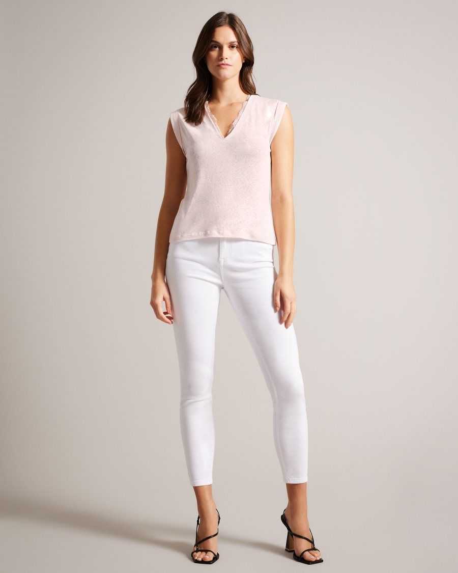 Ted Baker Effiy V-Neck Vest With Lace Neckline Light Nude | 63279-MVAL