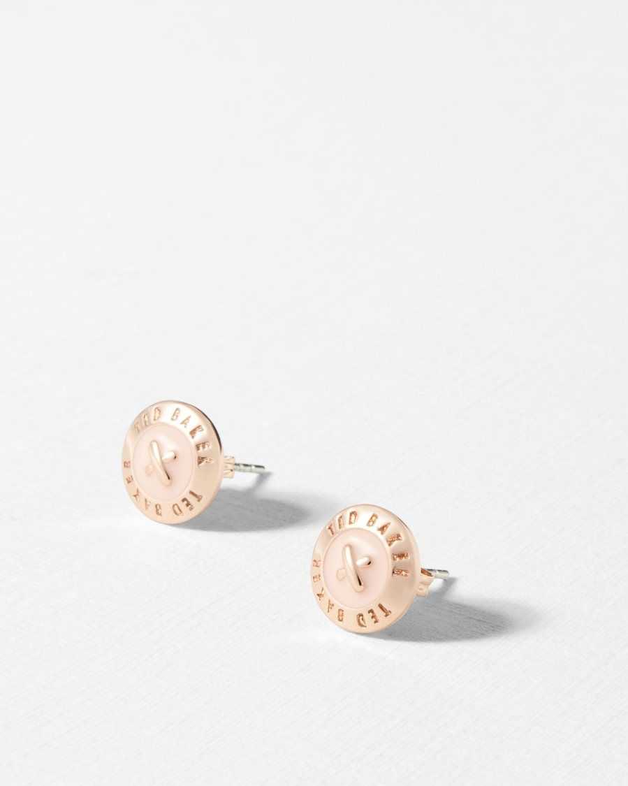 Ted Baker Eisley Enamel Button Stud Earrings Baby Pink | 59406-CPFI