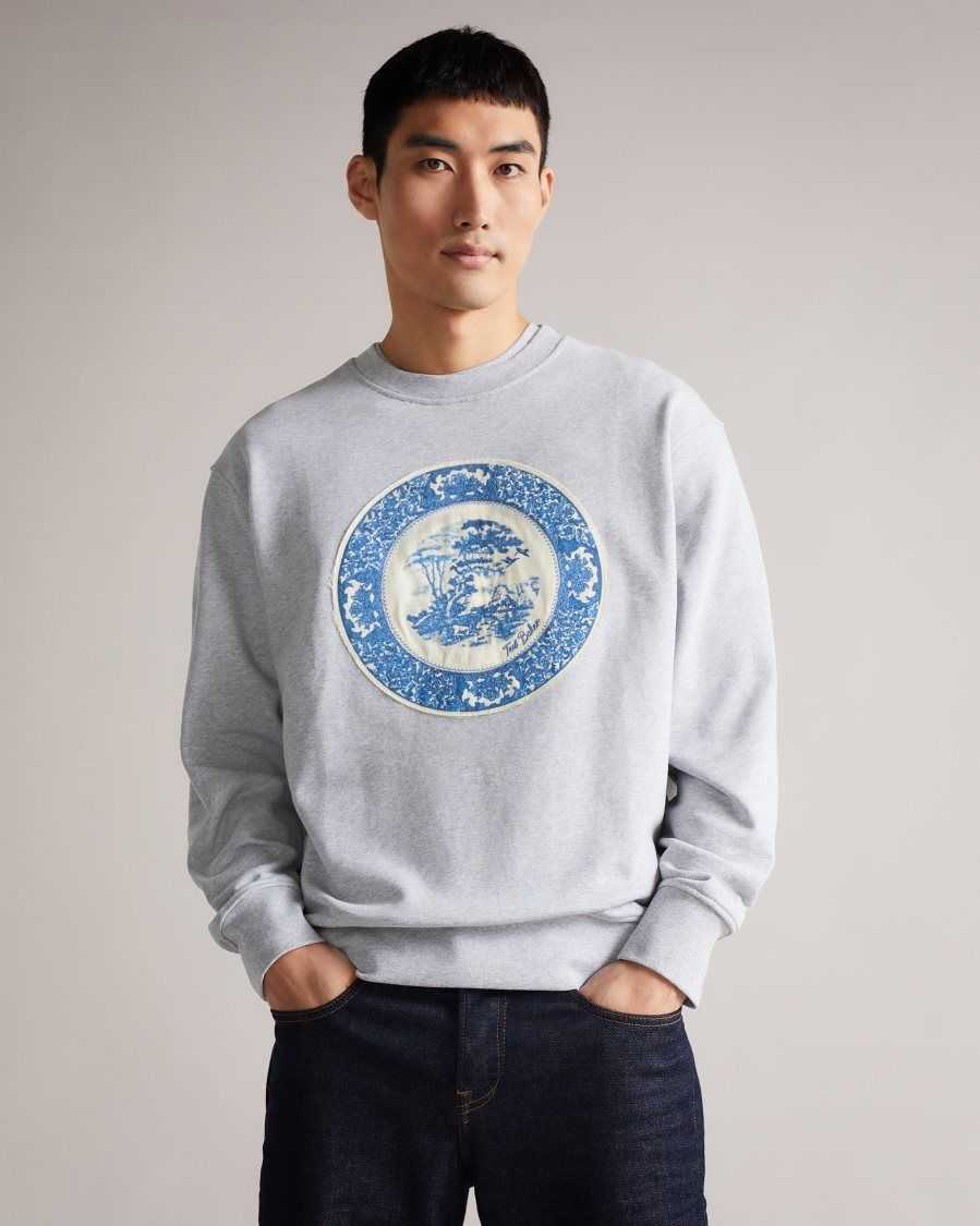 Ted Baker Elbe Oversized Graphic Sweatshirt Grey-Marl | 63729-LRUY