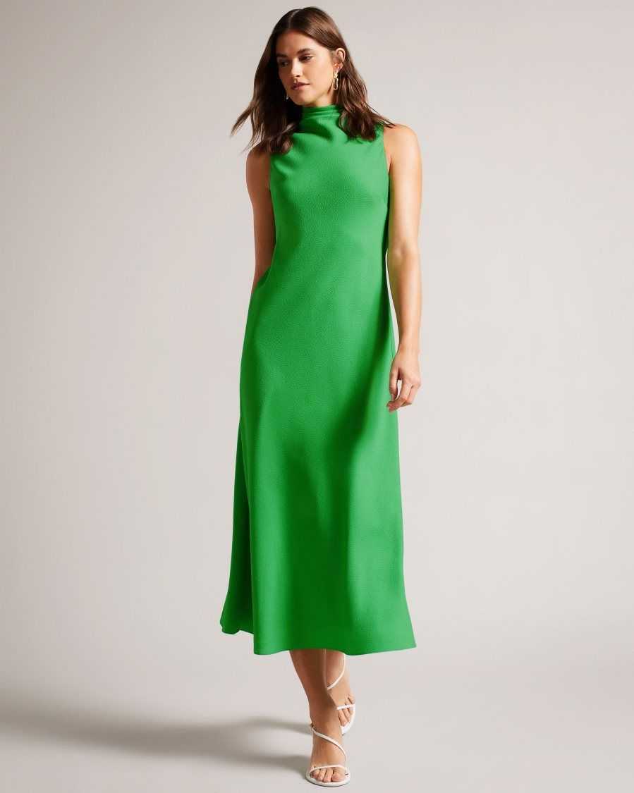 Ted Baker Eleanar Cowl Neck Sleeveless Midi Slip Dress Green | 84960-DLWG