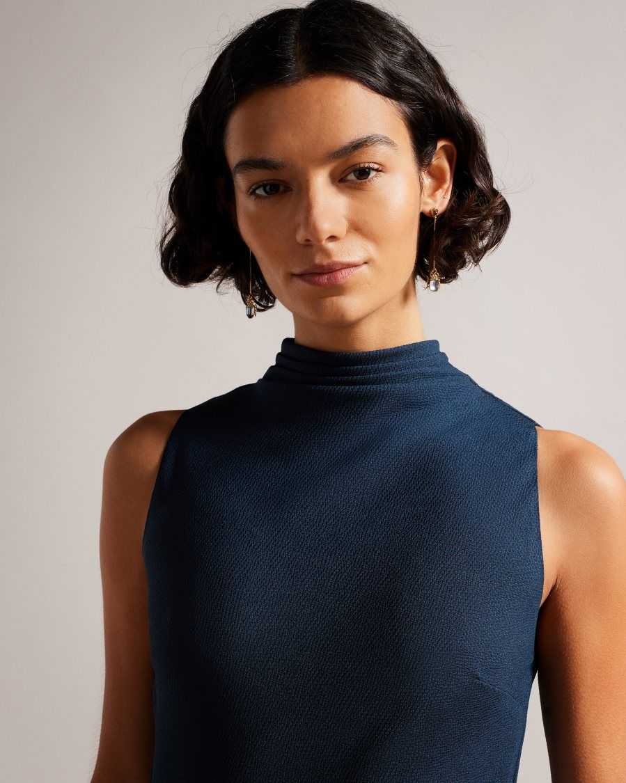 Ted Baker Eleanar Cowl Neck Sleeveless Midi Slip Dress Dark Blue | 31259-PTCF