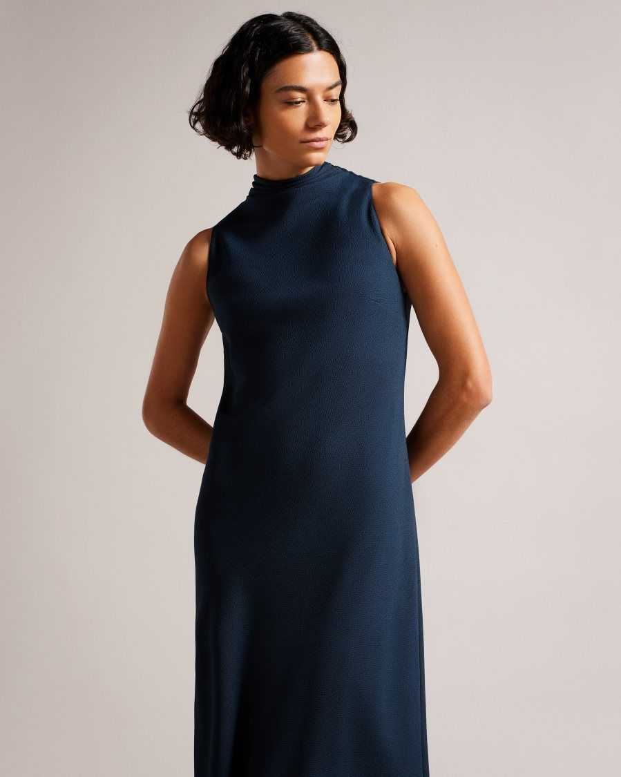 Ted Baker Eleanar Cowl Neck Sleeveless Midi Slip Dress Dark Blue | 31259-PTCF