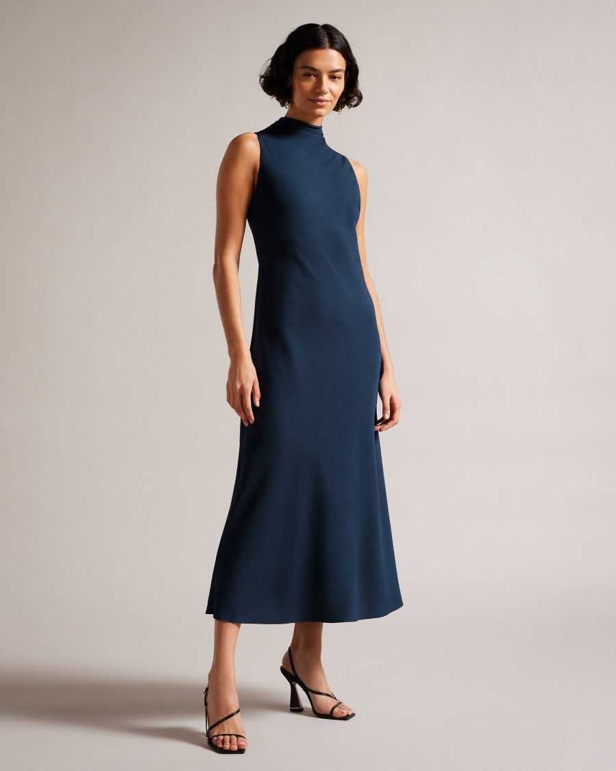 Ted Baker Eleanar Cowl Neck Sleeveless Midi Slip Dress Dark Blue | 31259-PTCF