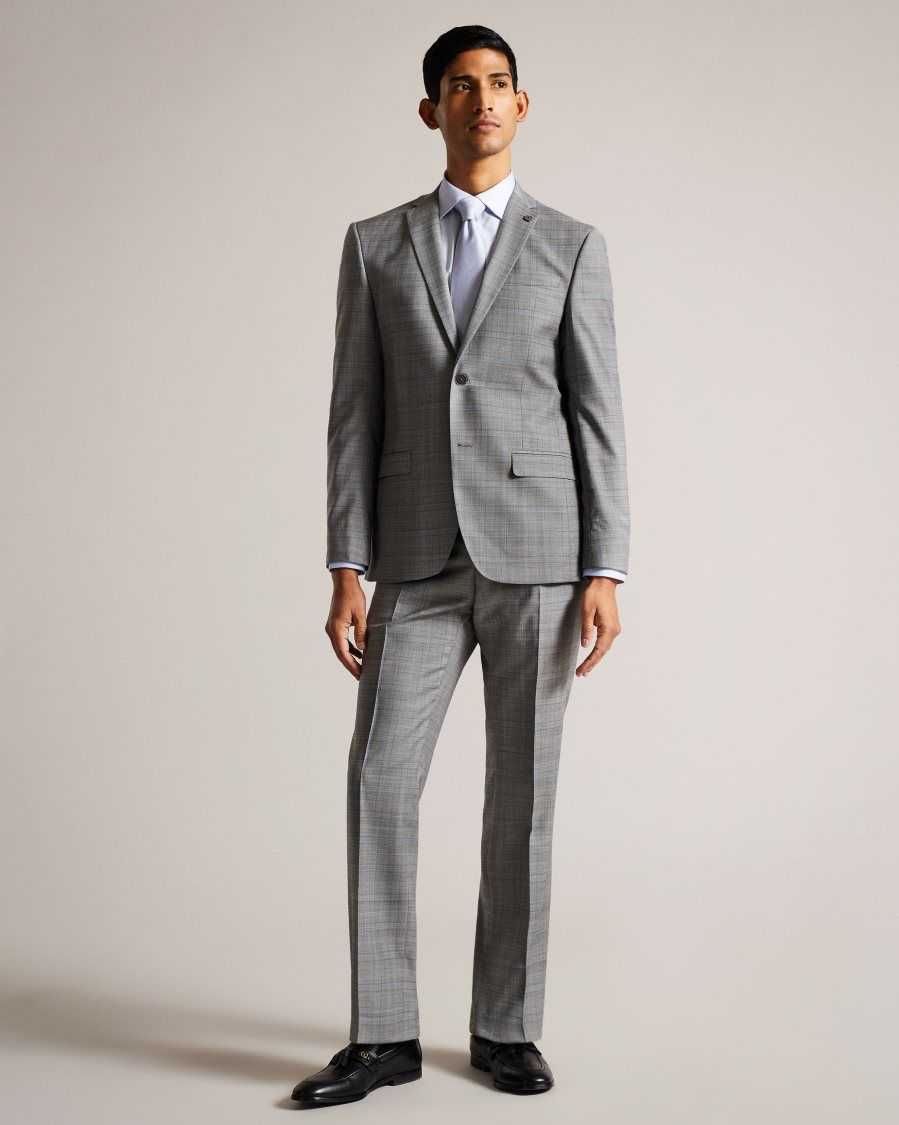 Ted Baker Elgoljs Wool Blend Check Jacket Grey | 04985-YXRL