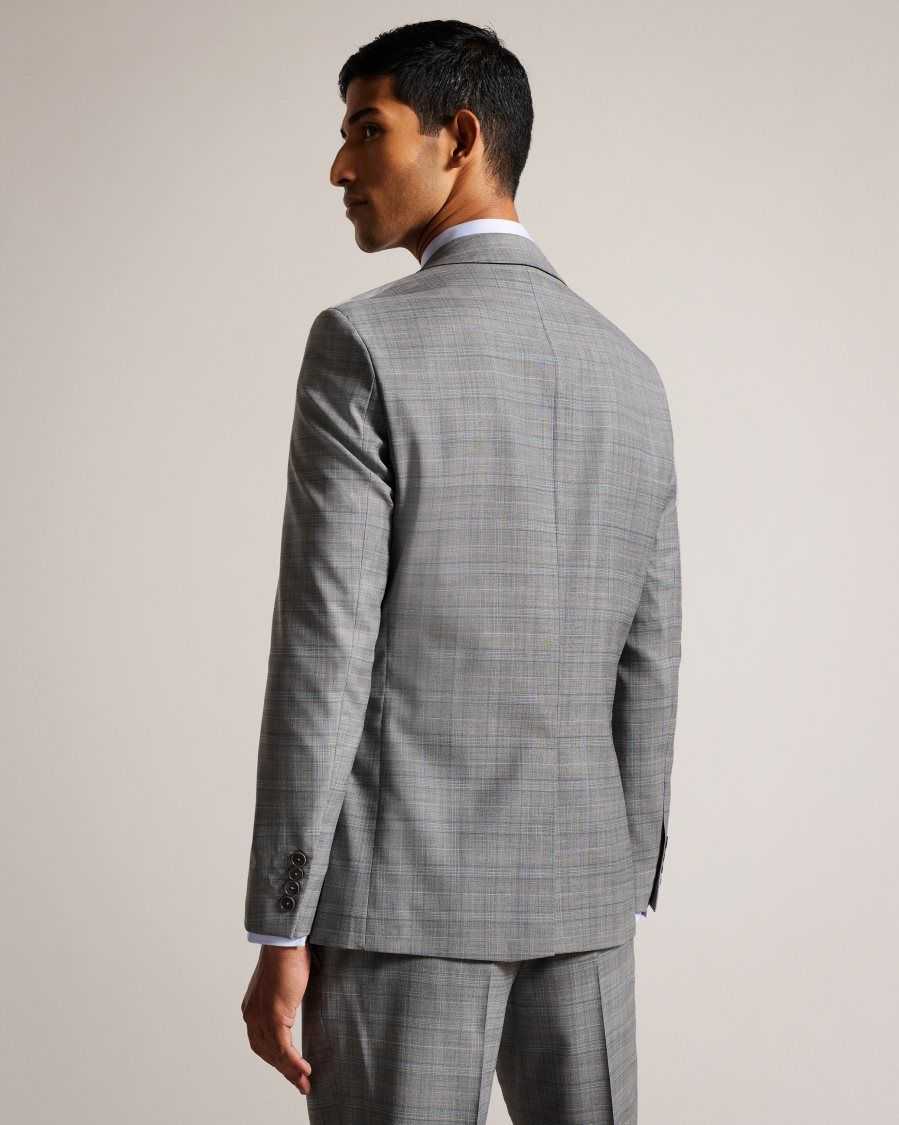 Ted Baker Elgoljs Wool Blend Check Jacket Grey | 04985-YXRL