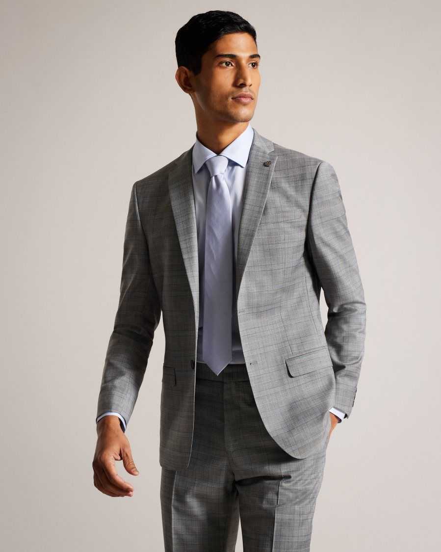 Ted Baker Elgoljs Wool Blend Check Jacket Grey | 04985-YXRL