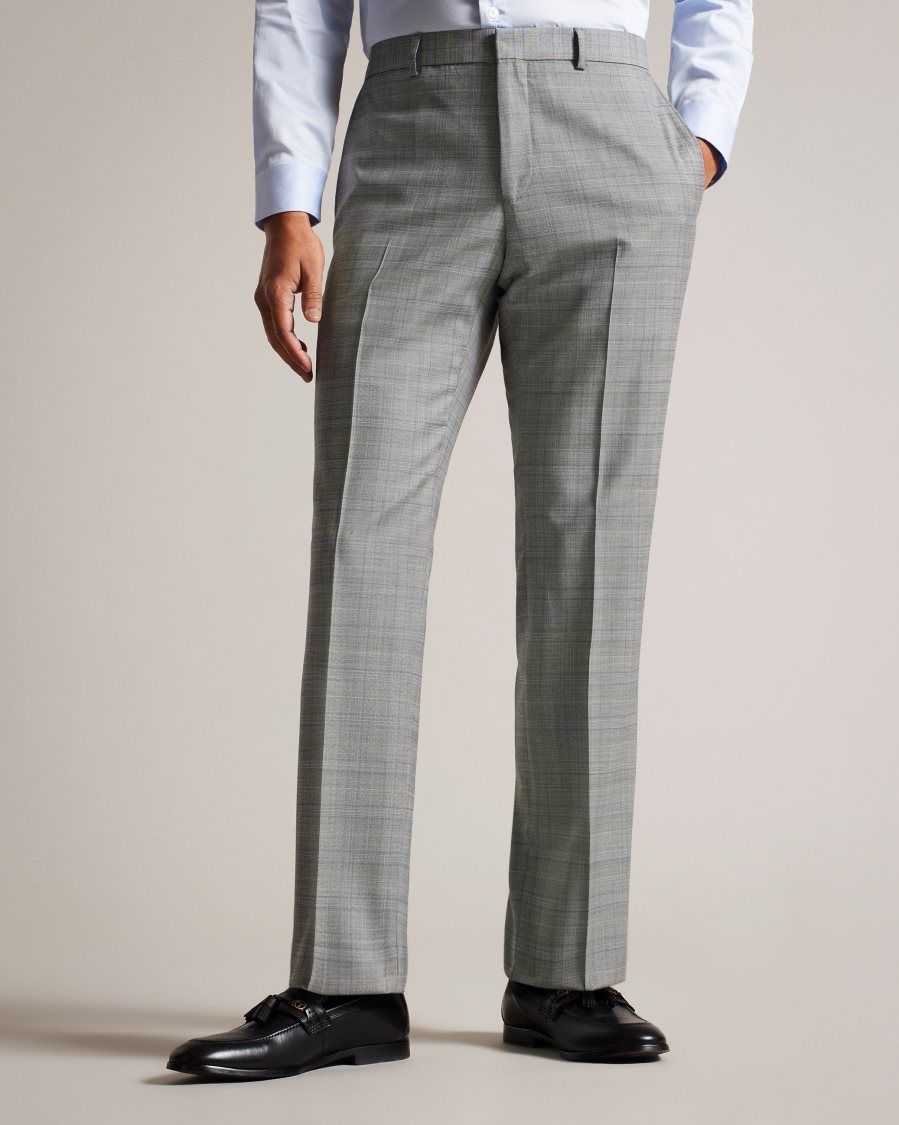 Ted Baker Elgolts Wool Blend Check Trousers Grey | 65819-KLCG