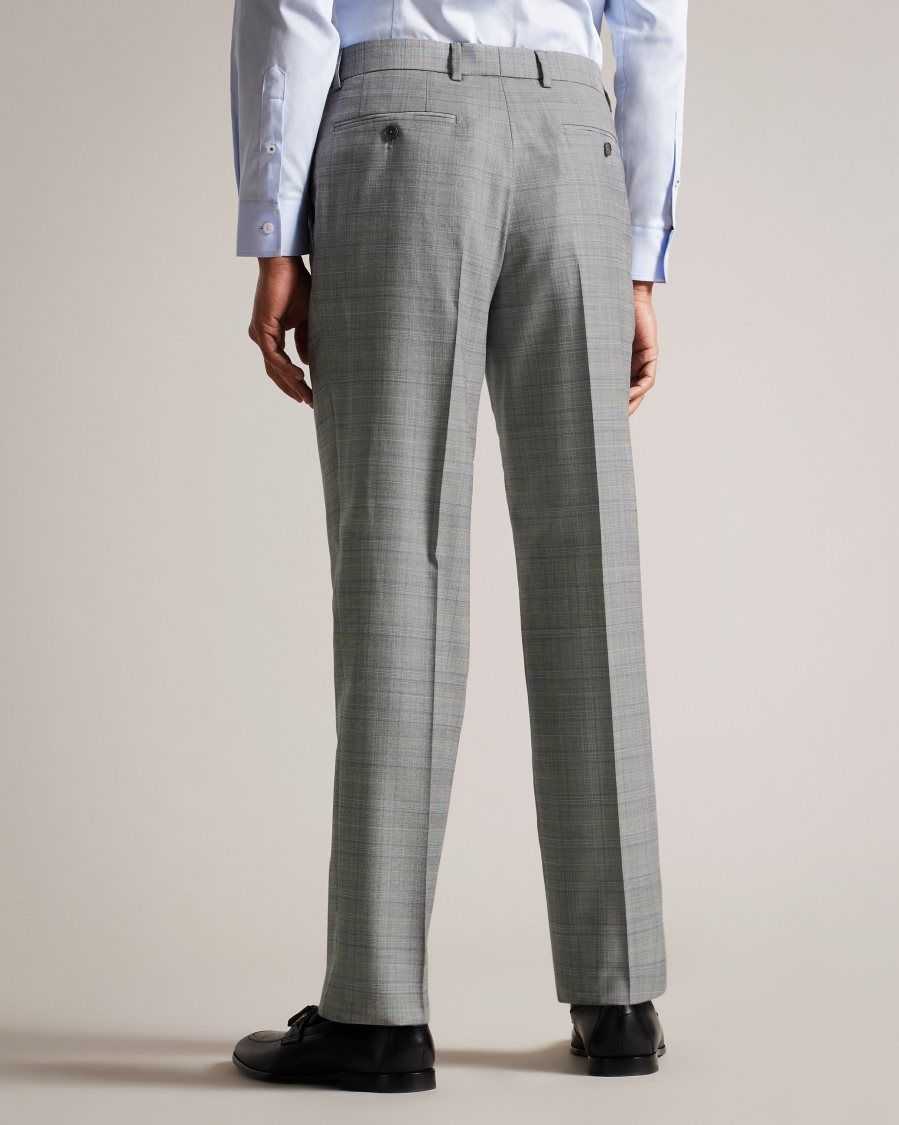 Ted Baker Elgolts Wool Blend Check Trousers Grey | 65819-KLCG