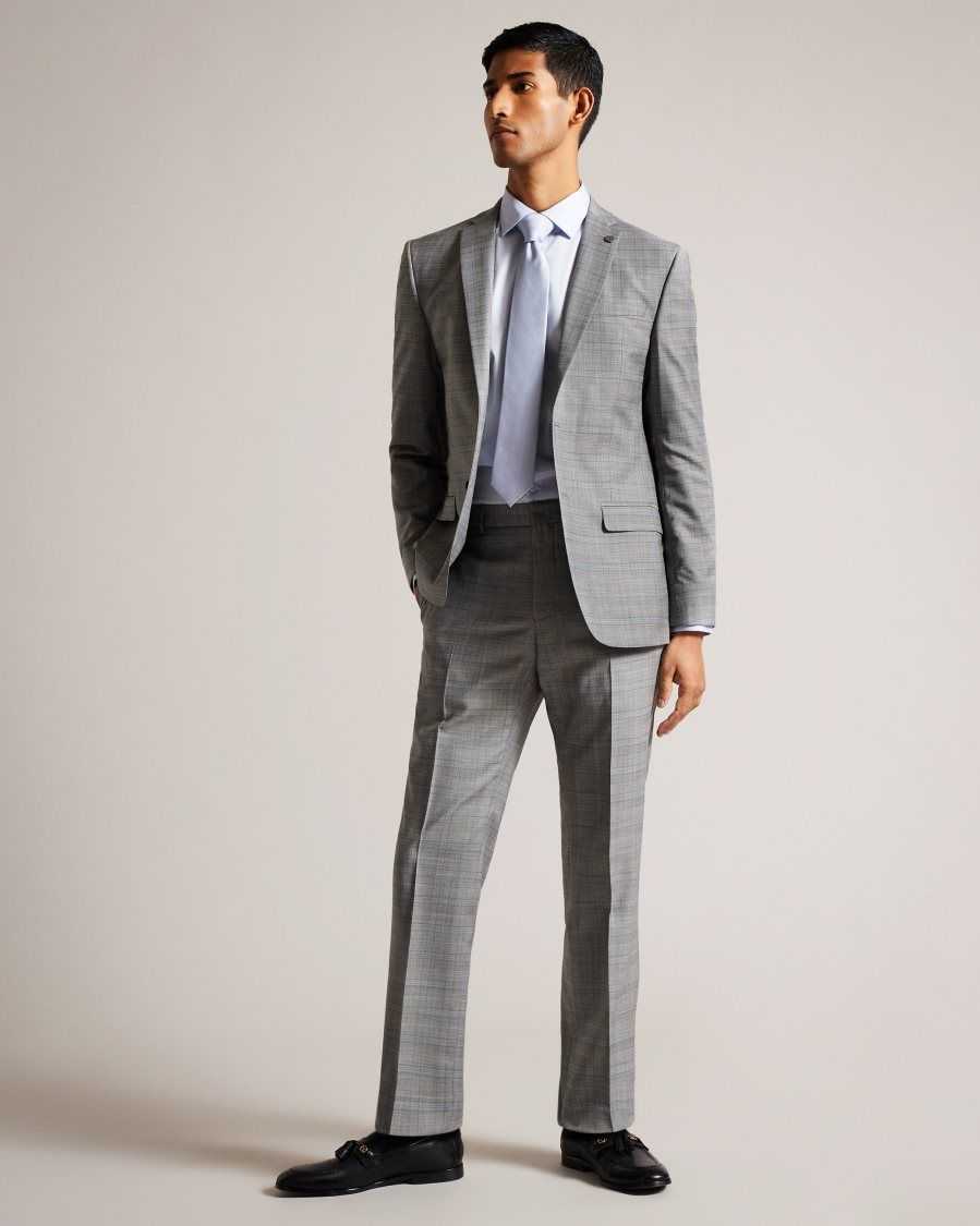 Ted Baker Elgolts Wool Blend Check Trousers Grey | 65819-KLCG