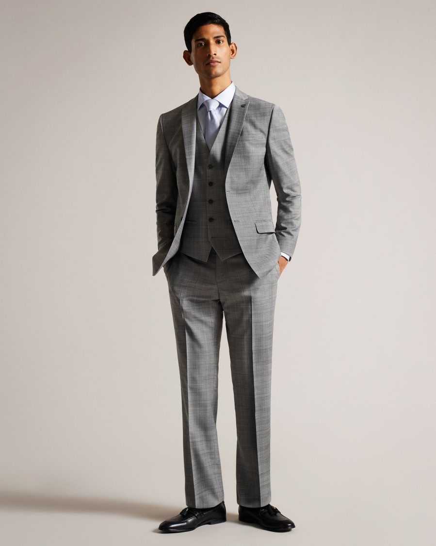 Ted Baker Elgolw Wool Blend Check Waistcoat Grey | 65937-ADSE