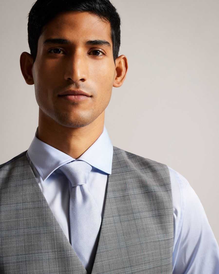 Ted Baker Elgolw Wool Blend Check Waistcoat Grey | 65937-ADSE