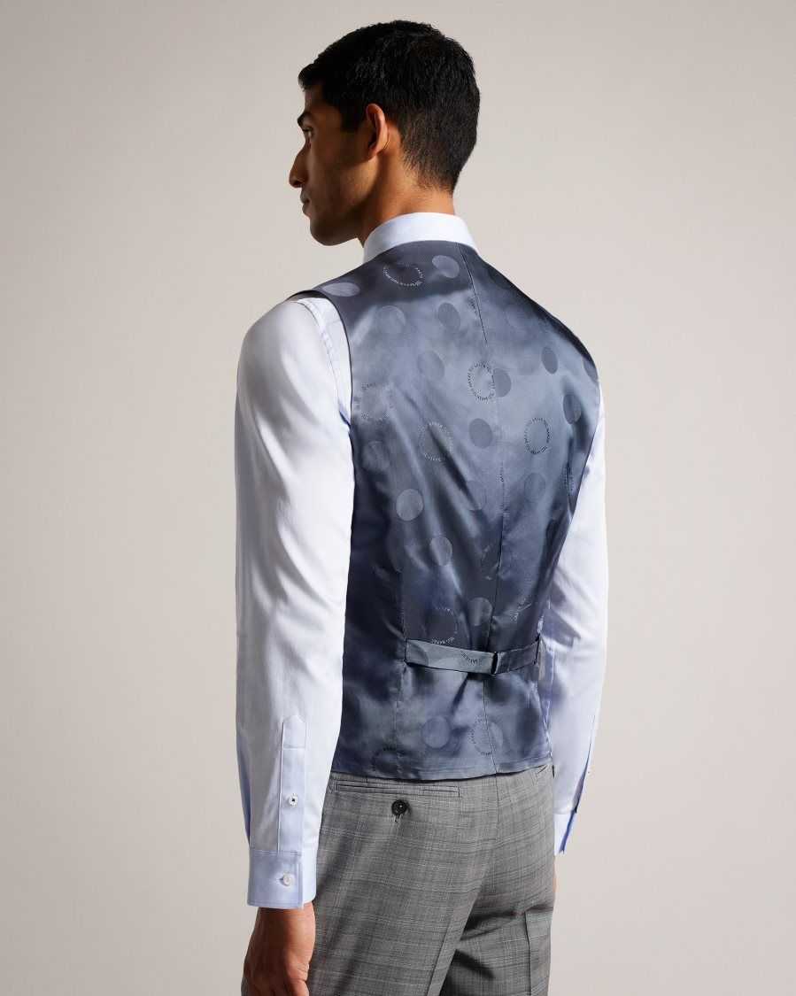 Ted Baker Elgolw Wool Blend Check Waistcoat Grey | 65937-ADSE